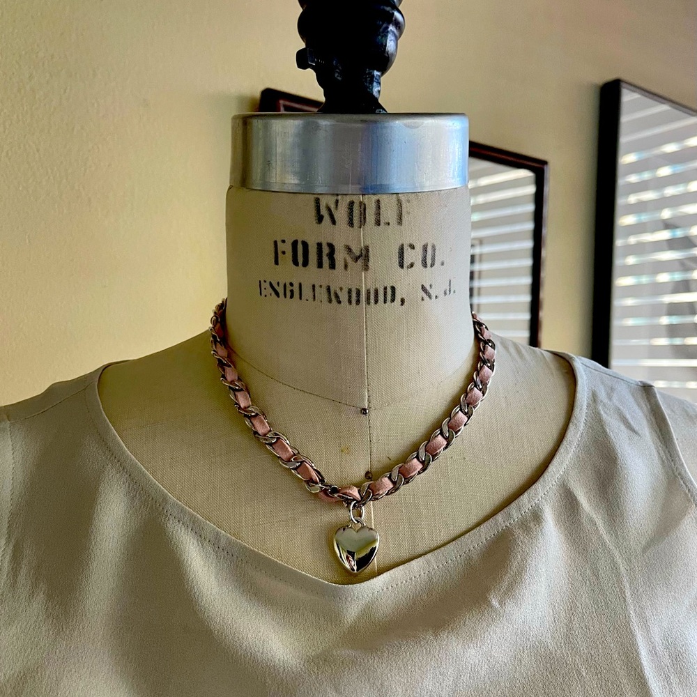 Heart Necklace - Silver and Pink Leather